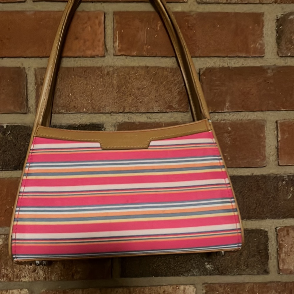 kate spade ♠️ small striped handbag canvas w/leather cute for spring & summer!